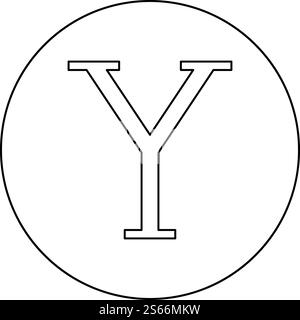 Upsilon griechisches Symbol Großbuchstabe Großbuchstaben Symbol im Kreis rund Umrandung Schwarz Farbe Vektor Illustration flach Stil einfaches Bild. Upsilon griechisches Symbol Großbuchstabe Großbuchstabe Symbol im Kreis rund Umrandung schwarzer Farbvektor Illustration flaches Bild Stock Vektor