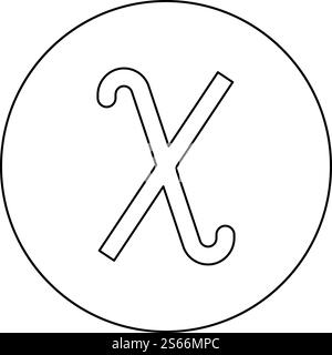 Chi griechisches Symbol kleiner Buchstabe Kleinbuchstabe Schriftart Symbol im Kreis rund Umriss schwarz Farbe Vektor Illustration flach Stil einfaches Bild. Chi griechisches Symbol kleiner Buchstabe Kleinbuchstabe Symbol in Kreis rund Umrandung schwarz Farbe Vektor Illustration flache Stil Bild Stock Vektor