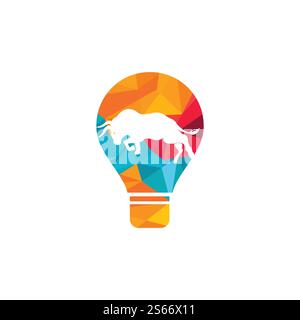 Elegantes Bull-Vektor-Logo. Bull mit Glühlampensymbol Vektor-Logo. Stock Vektor