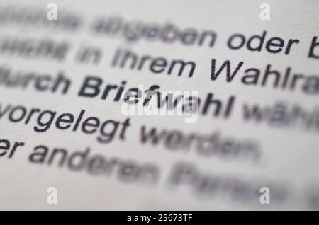 Stuttgart, Deutschland. Januar 2025. Das Wort "Briefwahl" ist im Text einer offiziellen Wahlmitteilung zur Bundestagswahl am 23. Februar 2025 zu sehen. Quelle: Marijan Murat/dpa/Alamy Live News Stockfoto