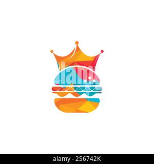 Burger King Vektor-Logo-Design. Burger mit Crown Icon-Logo. Stock Vektor
