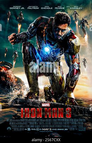 Iron man 3 (2013) von Shane Black mit Robert Downey Jr., Guy Pearce und Gwyneth Paltrow. Die Dinge werden persönlich, wenn Tony stark vom bösartigen Mandarin angegriffen wird. Foto eines Original-Posters aus dem Jahr 2013 (USA) ***NUR FÜR REDAKTIONELLE ZWECKE***. Quelle: BFA / Walt Disney Studios Stockfoto