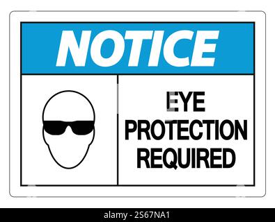 Hinweis Augenschutz erforderlich Wandschild auf weißem Hintergrund, Vektorgrafik Stock Vektor