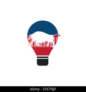 Elegantes Bull-Vektor-Logo. Bull mit Glühlampensymbol Vektor-Logo. Stock Vektor