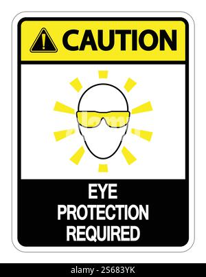 Achtung Augenschutz erforderlich Wandschild auf weißem Hintergrund, Vektorgrafik Stock Vektor
