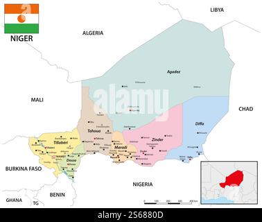 Administrative Vektorkarte des westafrikanischen Staates Niger Stockfoto