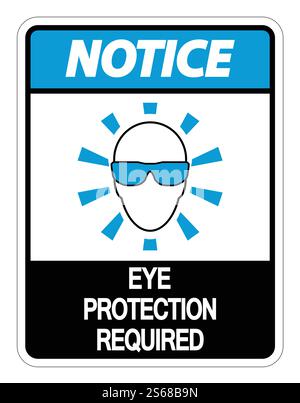 Hinweis Augenschutz erforderlich Wandschild auf weißem Hintergrund, Vektorgrafik Stock Vektor