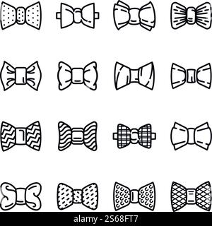 Bowtie-Symbole gesetzt. Kontursatz von Bowtie-Vektorsymbolen für Webdesign isoliert auf weißem Hintergrund. Bowtie-Symbole Set, umrissener Stil Stock Vektor