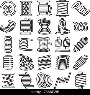 Spulensymbole eingestellt. Kontursatz von Spulenvektorsymbolen für Webdesign isoliert auf weißem Hintergrund. Spulensymbole Set, Umrissstil Stock Vektor