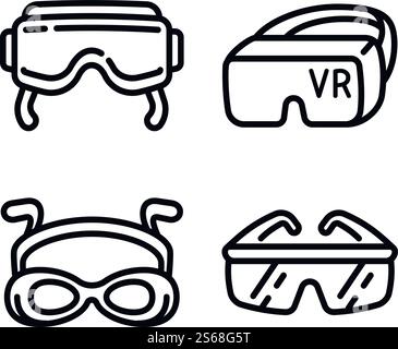 Symbole für die Brille eingestellt. Kontursatz von Brillenvektorsymbolen für Webdesign isoliert auf weißem Hintergrund. Brillensymbole gesetzt, Umrissstil Stock Vektor