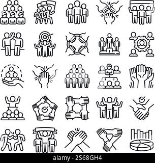Kohäsionssymbole festgelegt. Kontursatz von Kohäsionsvektorsymbolen für Webdesign isoliert auf weißem Hintergrund. Symbolgruppe Kohäsion, Umrissstil Stock Vektor