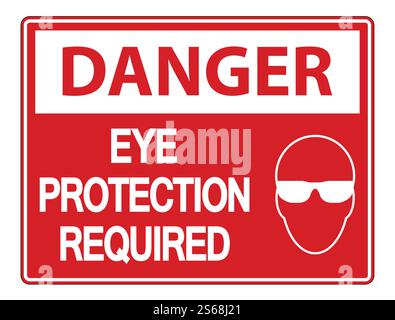 Gefahr Augenschutz erforderlich Wandschild auf weißem Hintergrund, Vektorgrafik Stock Vektor