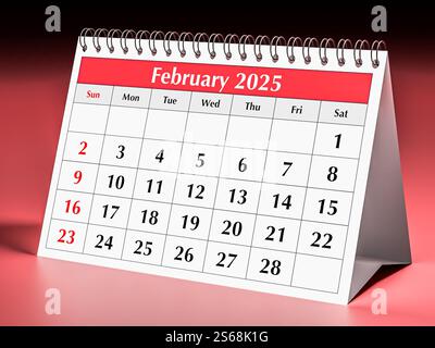 Februar 2025-Kalender. Eine Seite monatlicher Kalender für den Business Desk im Winter Stockfoto