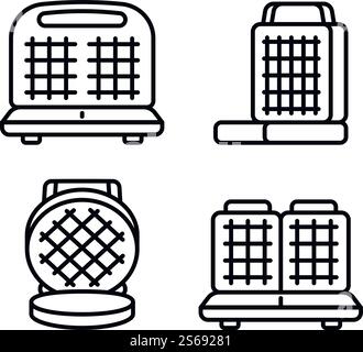Waffeleisen-Symbole. Umrisssatz von Waffle-Iron Vektor-Symbolen für Webdesign isoliert auf weißem Hintergrund. Waffeleisen-Ikonen Set, umrissener Stil Stock Vektor