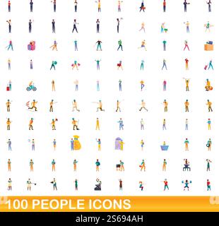 100 Symbole für Personen eingestellt. Zeichentrickillustration von 100 Menschen Icons Vektor auf weißem Hintergrund isoliert gesetzt. 100 Personen Ikonen gesetzt, Cartoon-Stil Stock Vektor