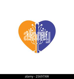 Abstraktes Herz-Tech-Logo mit Schaltungsvektor-Illustration Stock Vektor