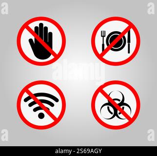 Verbotsschilder und verschiedene Warnzeichen Symbol Symbol Zeichen isolieren auf weißem Hintergrund, Vektor-Illustration Stock Vektor