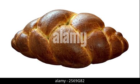 ostergriechische Toureki-Zopf, runde süße Brotbrioche isoliert auf weißem Transparent Stockfoto