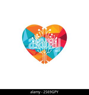 Abstraktes Herz-Tech-Logo mit Schaltungsvektor-Illustration Stock Vektor
