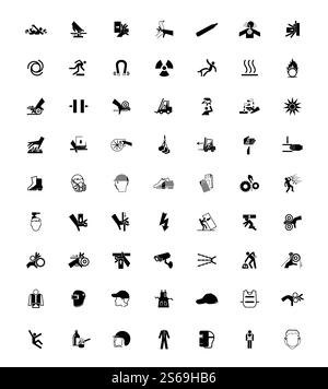 Warnschilder, Symbole für industrielle Gefahren, isoliert auf weißem Hintergrund, Vektorgrafik Stock Vektor