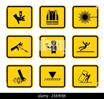 Warnung Gefahrensymbole Schilder isoliert auf weißem Hintergrund, Vektorgrafik Stock Vektor