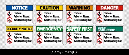 Etikett Enthält Asbestfasern, Vermeiden Sie Es, Staub Zu Erzeugen Stock Vektor