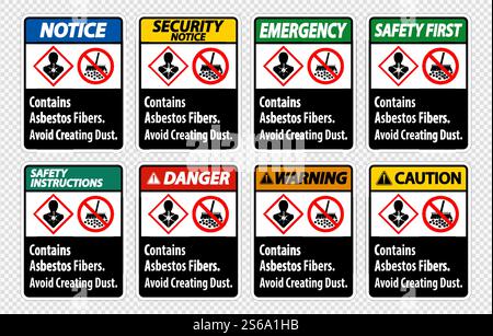 Etikett Enthält Asbestfasern, Vermeiden Sie Es, Staub Zu Erzeugen Stock Vektor