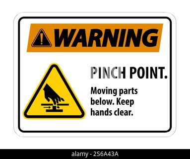Warnung Quetschpunkt, bewegliche Teile unten, Hände frei halten Symbolschild isolieren auf weißem Hintergrund, Vektorgrafik EPS.10 Stock Vektor