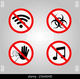 Verbotsschilder und verschiedene Warnzeichen Symbol Symbol Zeichen isolieren auf weißem Hintergrund, Vektor-Illustration Stock Vektor