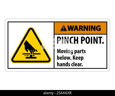Warnung Quetschpunkt, bewegliche Teile unten, Hände frei halten Symbolschild isolieren auf weißem Hintergrund, Vektorgrafik EPS.10 Stock Vektor