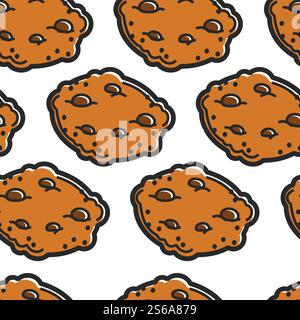 Schokolade Cookies nahtloses Muster schottische Küche Bäckerei Vektor traditionelle Schottland Essen Leckerei oder Dessert Snack und Frühstück knusprig gebackener Teig und süße Krümel endlose Textur Tourismus. Schottische Küche Schokoladenkekse nahtlose Bäckerei Stock Vektor