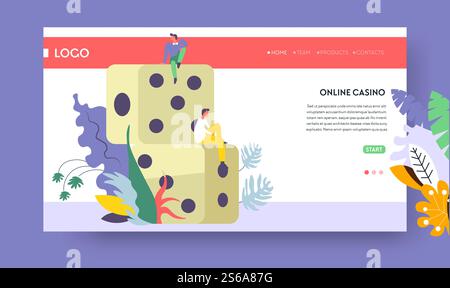 Dice Glücksspiel Online Casino Online Webseite Vorlage Vektor Gaming Würfel Internet Site Vorlage Blackjack und Poker Wetten und Einsetzen Geld Gewinn Vermögen und Glück Spiel Turnier und Meisterschaft. Online Casino Online-Webseite Würfelspiele Stock Vektor