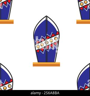 Strand Sommer Sport Surfbrett australisches Symbol nahtlose Muster Vektor Surfen und Holzbrett mit Ornament Schwimmen endlose Textur Surf Hobby und Outdoor Aktivität Tapete Reise nach Australien. Surfboard australisches Symbol nahtloses Muster Strand Sommersport Stock Vektor