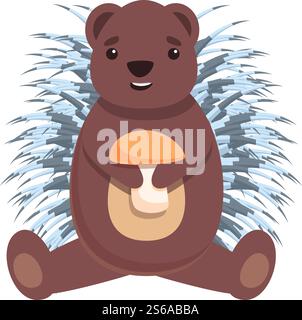 Stachelschwein mit Pilzsymbol. Cartoon des Stachelschweins mit Pilzvektor-Symbol für Web-Design isoliert auf weißem Hintergrund. Stachelschwein mit Pilzfigur im Cartoon-Stil Stock Vektor