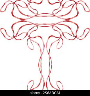 Nahtlose Verzierung roter Bögen mit Bändern. Aquarellabbildung isoliert vom Hintergrund. Handgezeichneter Musterbegleiter als Ergänzung zum m Stockfoto