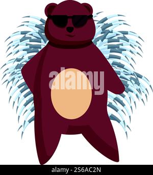 Stachelschwein mit Sonnenbrillen-Symbol. Cartoon des Stachelschweins mit Sonnenbrille Vektor-Symbol für Web-Design isoliert auf weißem Hintergrund. Stachelschwein mit Sonnenbrillen-Ikone, Cartoon-Stil Stock Vektor