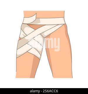Medizinische Bandage Hüftverband und Muskeldehnung isolierte Körperteil Vektor Verletzung oder Luxation Behandlung Sehnenschaden Medizin und Gesundheitswesen Fraktur erste Hilfe Wunde und Notschmerz.. Bandage oder Hüftverband Dehnung oder Luxation medizinische Behandlung Stock Vektor