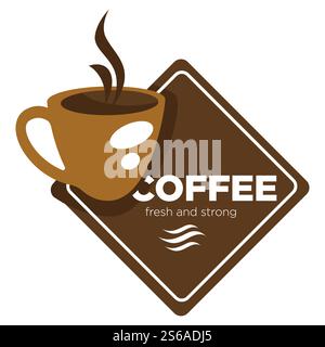 Heißes dampfendes Getränk Tasse Coffee Shop oder Haus isolierte Icon Vektor energetisches Getränk Brauerei Café oder Bar und Restaurant oder Cafeteria frische Bio Bohnen und Koffein Zutat braunes Emblem oder Logo. Symbol für Dampfbecher im Café oder Geschäft Stock Vektor
