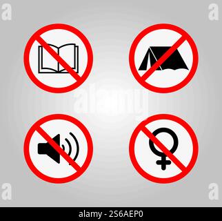 Verbotsschilder und verschiedene Warnzeichen Symbol Symbol Zeichen isolieren auf weißem Hintergrund, Vektor-Illustration Stock Vektor