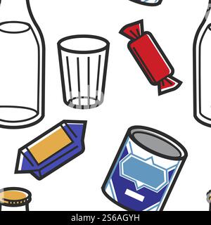 Molkereiprodukte und Süßigkeiten Sowjetunion Lebensmittel nahtlose Muster Vektor UdSSR Produkte Kondensmilch in Glas Süßigkeiten facettiertes Glas und Flasche endlose Textur Sovietische Gastronomie und Getränk Tapetendruck. Sowjetische Lebensmittel nahtlose Muster Milchprodukte und Süßigkeiten Stock Vektor