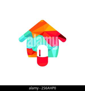 Design-Vorlage für Kapsel-Logo für Zuhause. Logo-Konzept Medizinischer Hauslieferdienst. Stock Vektor