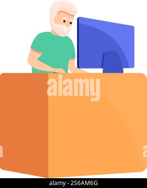 Symbol für einen arbeitenden Senior-Mann. Cartoon des arbeitenden älteren Mannes Vektor-Icon für Web-Design isoliert auf weißem Hintergrund. Arbeitender Senior-Mann-Ikone, Cartoon-Stil Stock Vektor