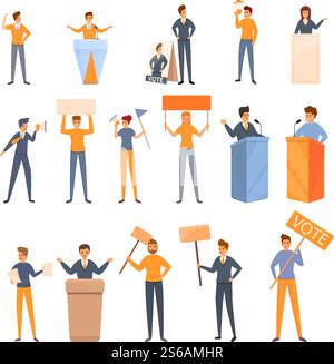 Rührwerksymbole eingestellt. Zeichentricksatz von Agitation Vektor-Symbolen für Web-Design. Agitation-Symbole gesetzt, Cartoon-Stil Stock Vektor