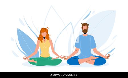 Bewusstsein Geist Meditierende Mann Und Frau Schwarze Linie Bleistift Zeichnung Vektor. Bewusstseinsgefühl Yoga, Das In Lotus-Pose Trainiert. Friedliche Ruhe Meditation Sitzen Mit Überkreuzten Beinen Illustration. Bewusstseinsdenken Meditierender Mann Und Frau Vektor Stock Vektor