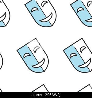 Reise nach Griechenland Theater Maske Symbol nahtloses Muster glückliches Gesicht Ausdruck Vektor Theater Kunst alte Performance Attribut fröhliche Emotion antike griechische Kultur und Reise endlose Textur. Theatermaske Reise nach Griechenland nahtlose griechische Kultur Stock Vektor