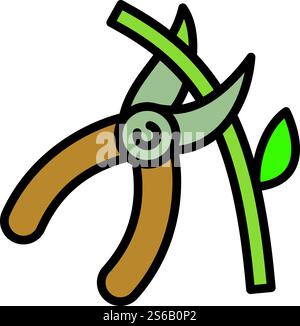 Schere schneidet Pflanzensymbol. Umrissschere schneidet Pflanzenvektor-Symbol für Webdesign isoliert auf weißem Hintergrund. Gartenschere schneidet Pflanzensymbol, umrissener Stil Stock Vektor