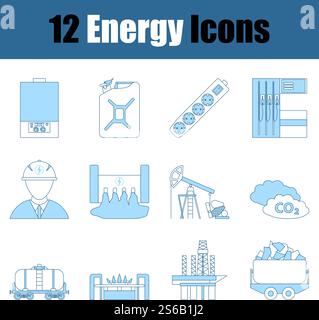 Symbol Für Energie Eingestellt. Dünne Linie Mit Blauem Fill-Design. Vektorgrafik. Stock Vektor