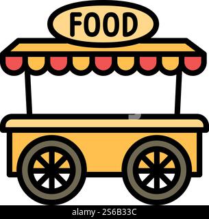 Symbol für den Lebensmittelwagen. Umrissvektor-Symbol für Webdesign isoliert auf weißem Hintergrund. Ikone für den Lebensmittelwagen, Umrissstil Stock Vektor