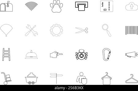 Webservice-Kontur Schwarz Farbsatz Kontur-Vektor-Illustration. Web Service-Kontur Schwarz Farbsatz Konturformat Bild Stock Vektor