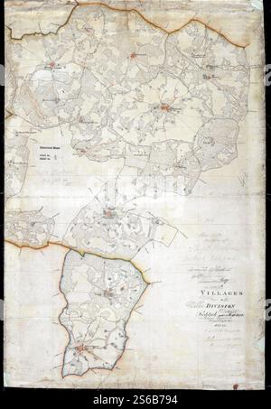 Allgemeine Karte der Dörfer in den Divisionen Süd, Zentral und Rohtak des Delhi Territoriums, vermessen von J. H. Simmonds, 1831–32 und 1832–33 (F03–16). Stockfoto